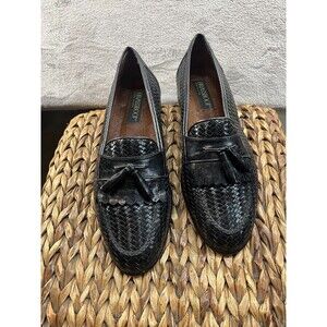 Brass Boot Loafers Mens Size 9 Shoes Black Leather Slip On Comfort Tassel